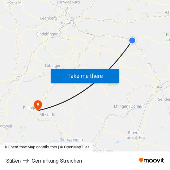 Süßen to Gemarkung Streichen map