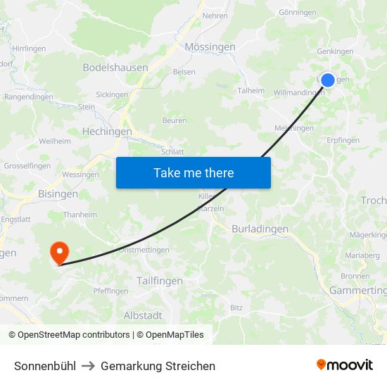 Sonnenbühl to Gemarkung Streichen map