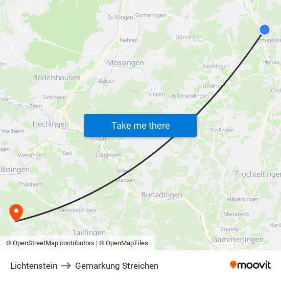 Lichtenstein to Gemarkung Streichen map