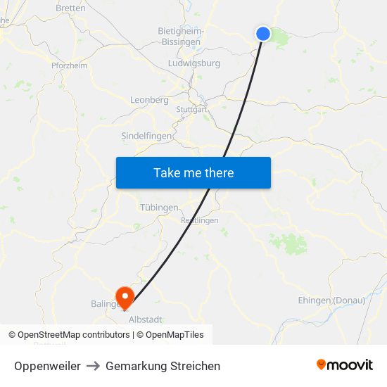 Oppenweiler to Gemarkung Streichen map