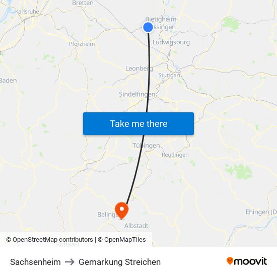 Sachsenheim to Gemarkung Streichen map