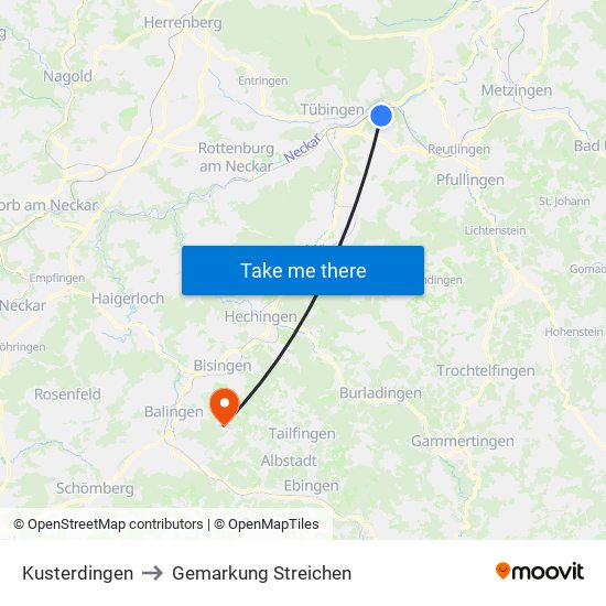 Kusterdingen to Gemarkung Streichen map