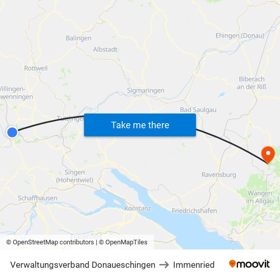 Verwaltungsverband Donaueschingen to Immenried map