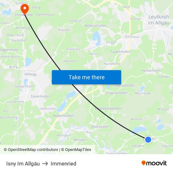 Isny Im Allgäu to Immenried map