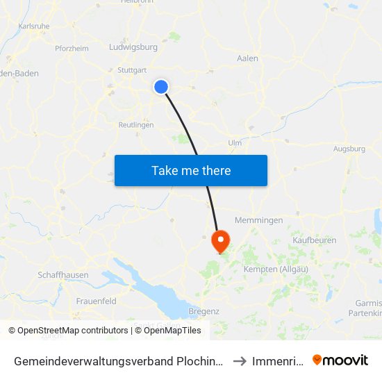 Gemeindeverwaltungsverband Plochingen to Immenried map