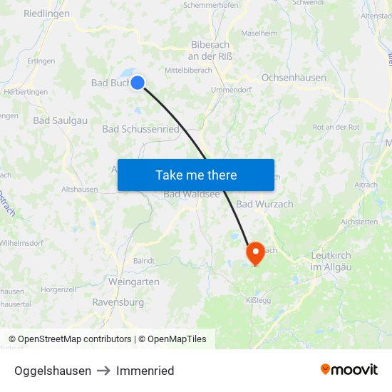 Oggelshausen to Immenried map