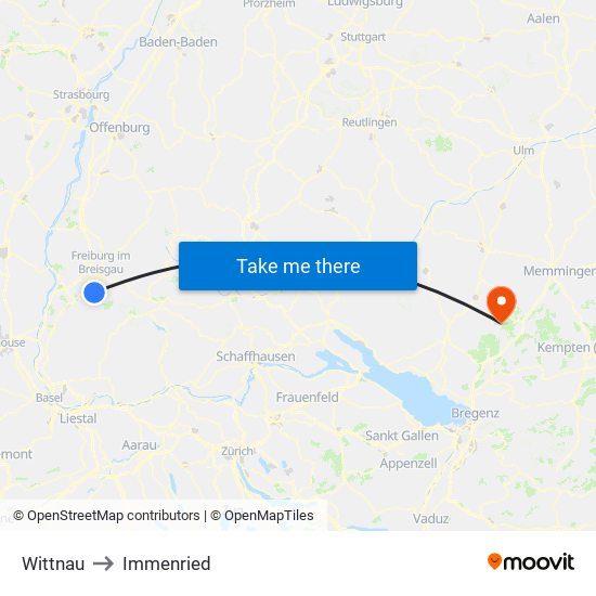 Wittnau to Immenried map