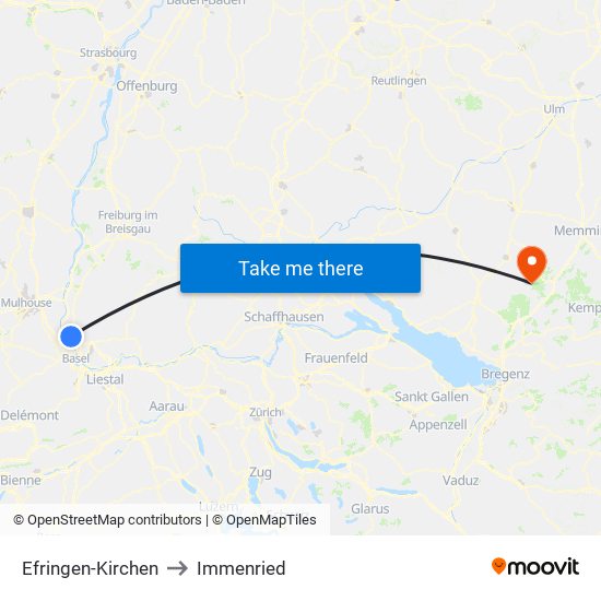 Efringen-Kirchen to Immenried map