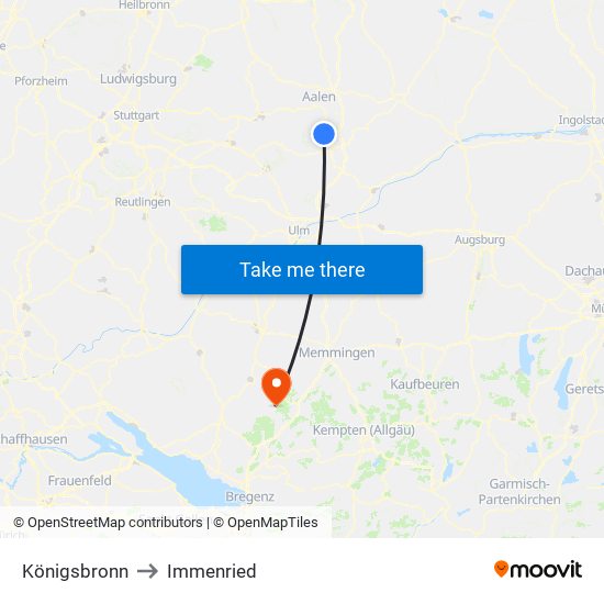 Königsbronn to Immenried map