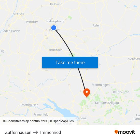 Zuffenhausen to Immenried map