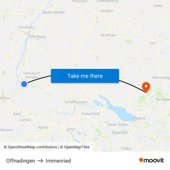 Offnadingen to Immenried map