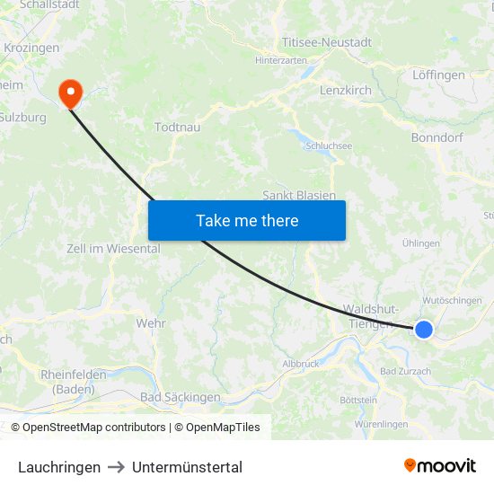 Lauchringen to Untermünstertal map