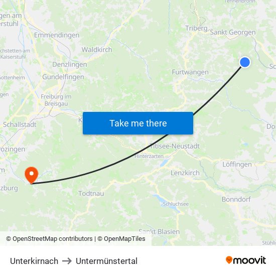 Unterkirnach to Untermünstertal map