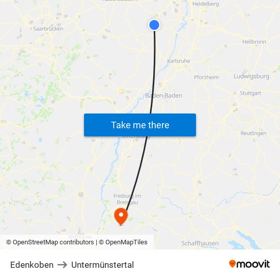 Edenkoben to Untermünstertal map