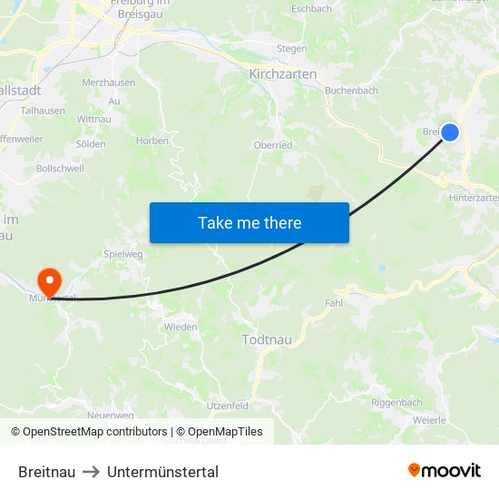 Breitnau to Untermünstertal map