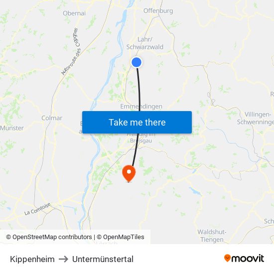 Kippenheim to Untermünstertal map