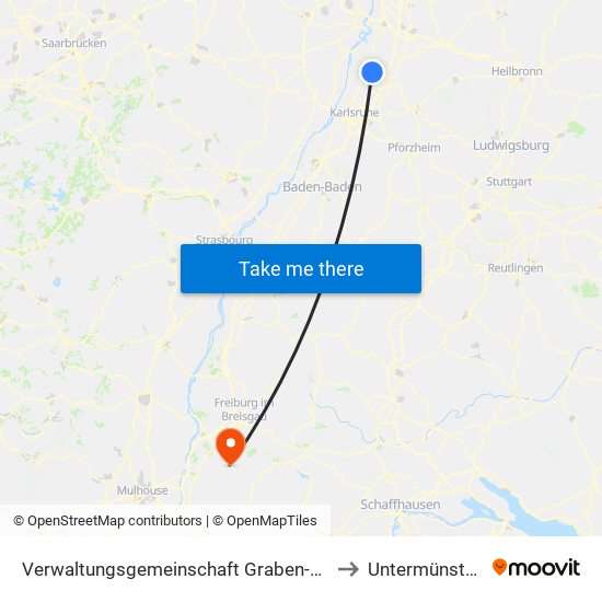 Verwaltungsgemeinschaft Graben-Neudorf to Untermünstertal map