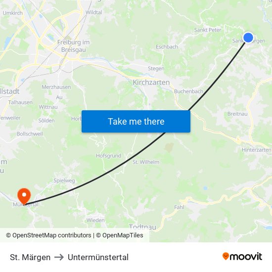 St. Märgen to Untermünstertal map