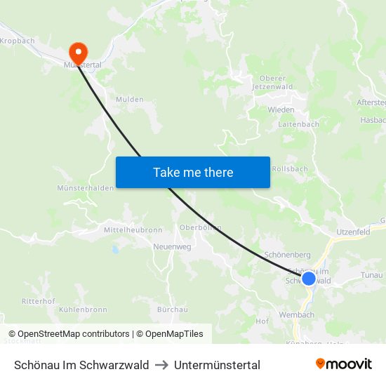 Schönau Im Schwarzwald to Untermünstertal map