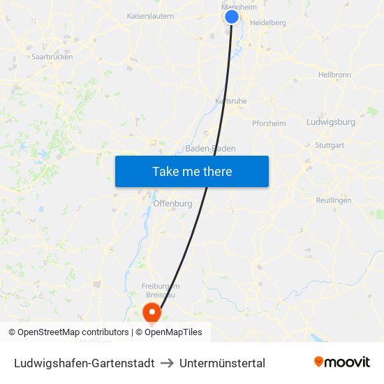 Ludwigshafen-Gartenstadt to Untermünstertal map