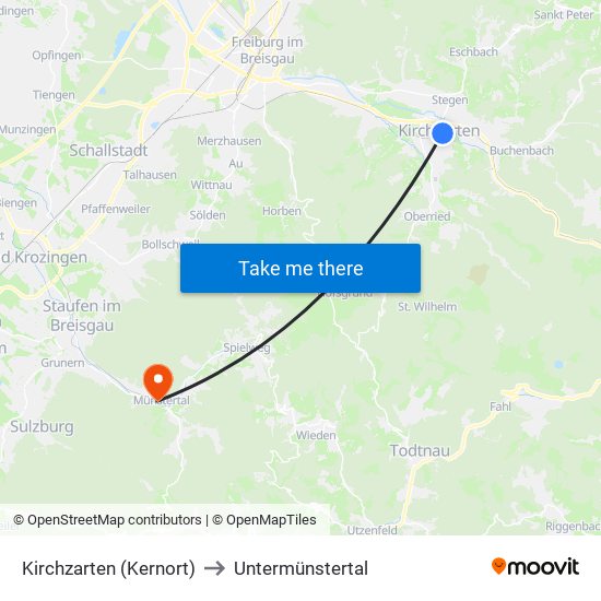 Kirchzarten (Kernort) to Untermünstertal map