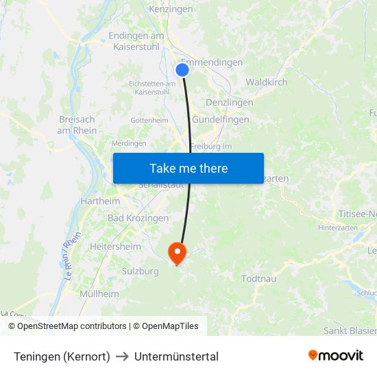 Teningen (Kernort) to Untermünstertal map