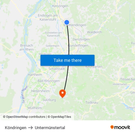 Köndringen to Untermünstertal map