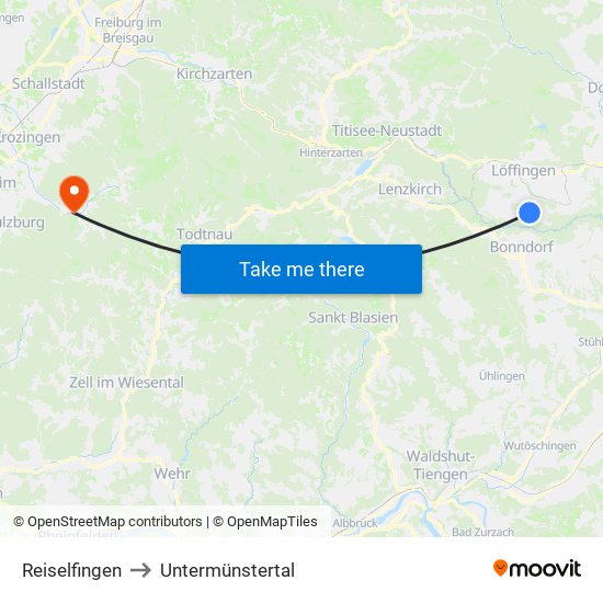 Reiselfingen to Untermünstertal map