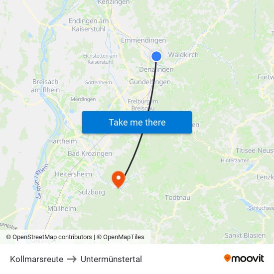 Kollmarsreute to Untermünstertal map