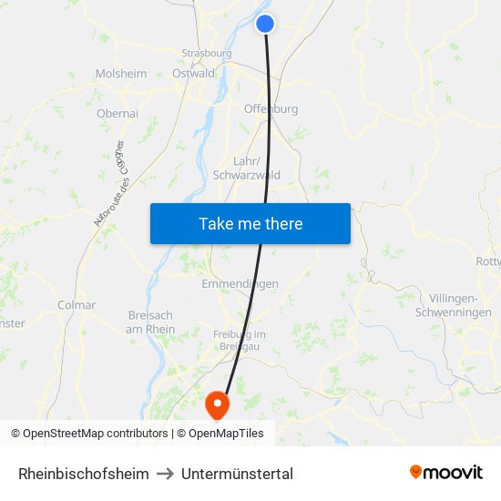 Rheinbischofsheim to Untermünstertal map