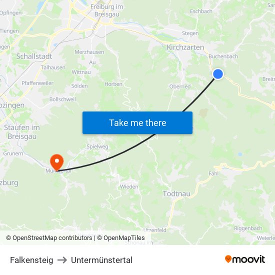 Falkensteig to Untermünstertal map