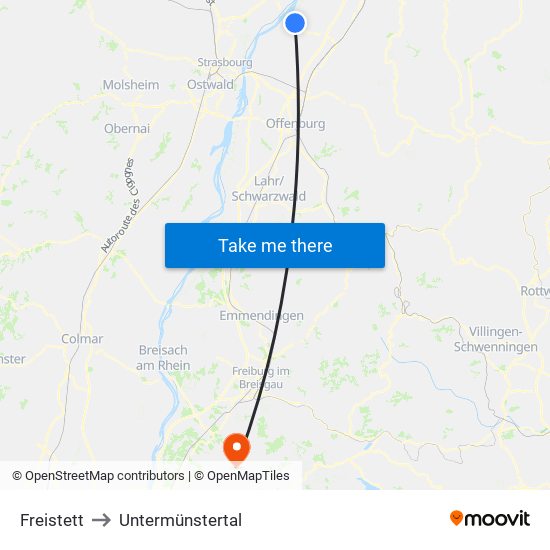 Freistett to Untermünstertal map