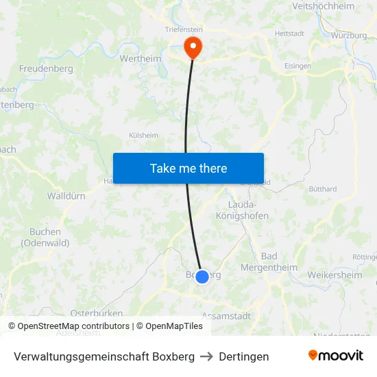 Verwaltungsgemeinschaft Boxberg to Dertingen map