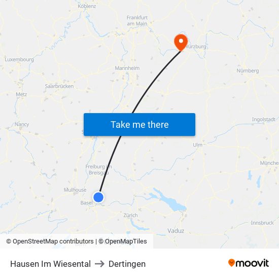 Hausen Im Wiesental to Dertingen map