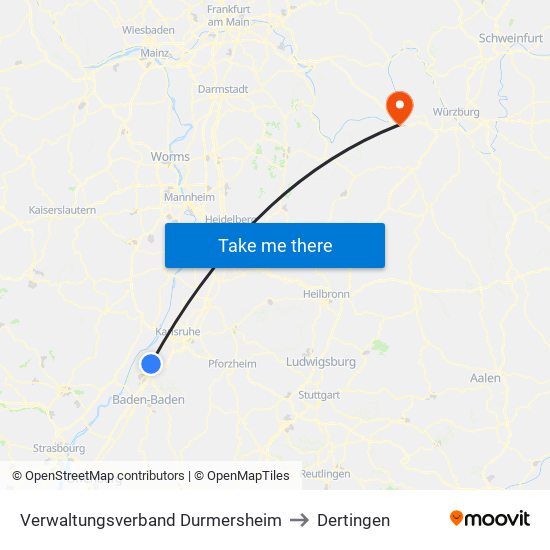 Verwaltungsverband Durmersheim to Dertingen map