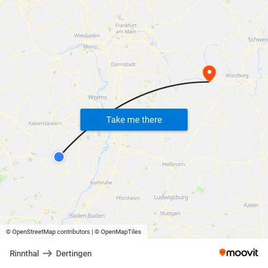 Rinnthal to Dertingen map