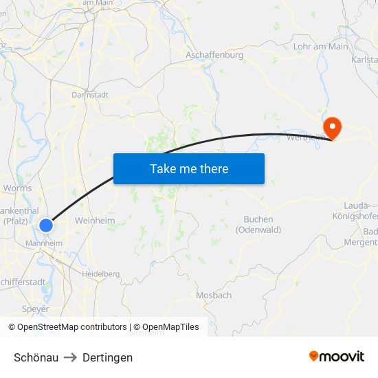 Schönau to Dertingen map