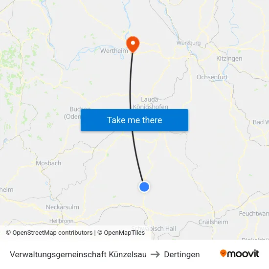 Verwaltungsgemeinschaft Künzelsau to Dertingen map