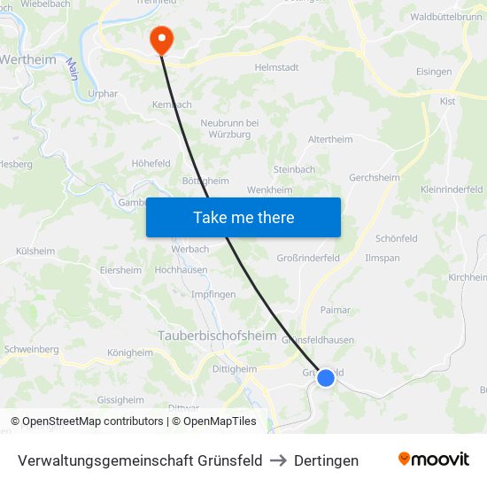 Verwaltungsgemeinschaft Grünsfeld to Dertingen map
