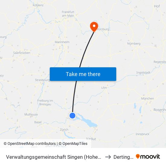 Verwaltungsgemeinschaft Singen (Hohentwiel) to Dertingen map