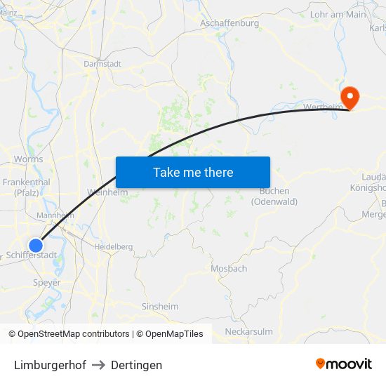 Limburgerhof to Dertingen map