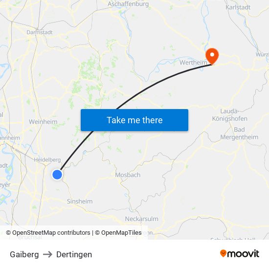 Gaiberg to Dertingen map