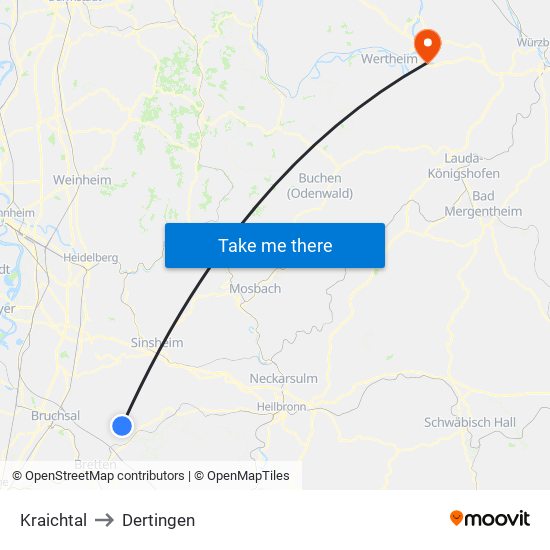 Kraichtal to Dertingen map