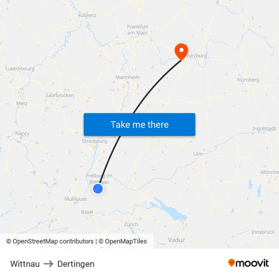 Wittnau to Dertingen map