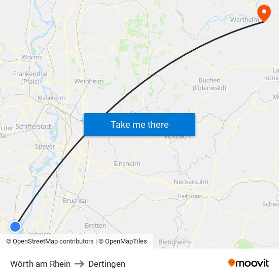 Wörth am Rhein to Dertingen map
