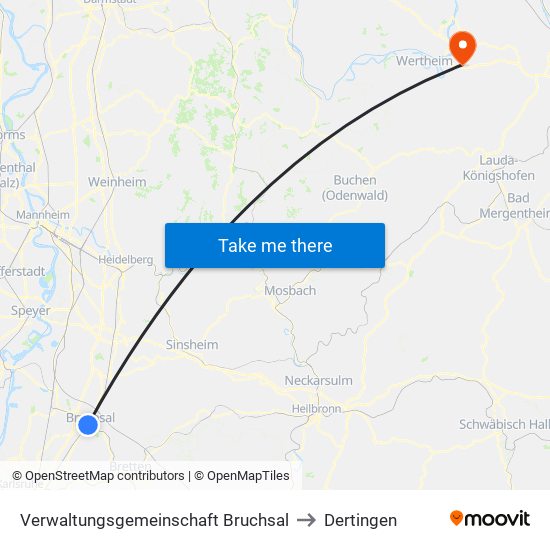 Verwaltungsgemeinschaft Bruchsal to Dertingen map