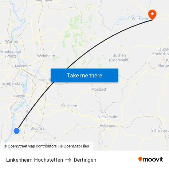 Linkenheim-Hochstetten to Dertingen map