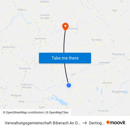 Verwaltungsgemeinschaft Biberach An Der Riß to Dertingen map