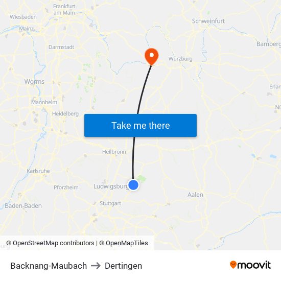 Backnang-Maubach to Dertingen map