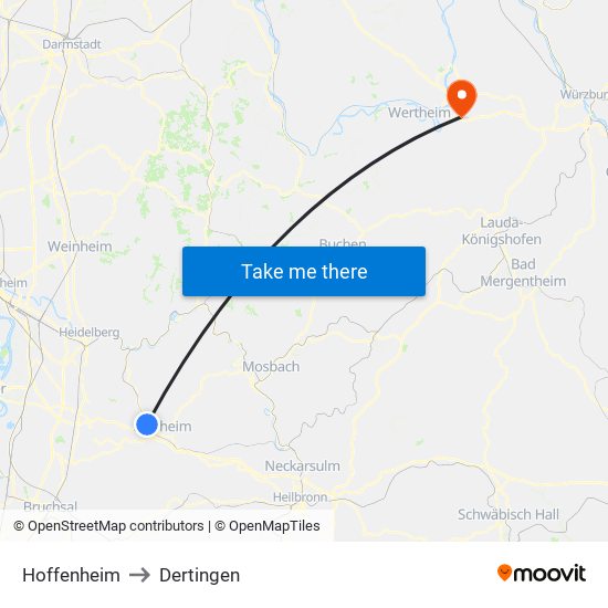 Hoffenheim to Dertingen map